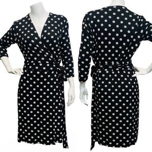 Sade New York Wrap Dress Sz 8 Martey Jersey Knit Polka Dot Retro Casual Party